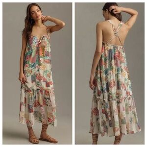 ANTHROPOLOGIE Chiffon Shift Women’s XLP Midi Dress Shabbychic Baby Bump Friendly